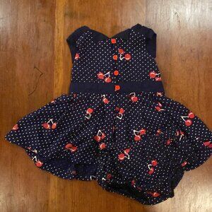 Tommy Hilfiger Baby Girls Navy Cherry Bubble Romper with Bloomer 6‑9M Retro Cute